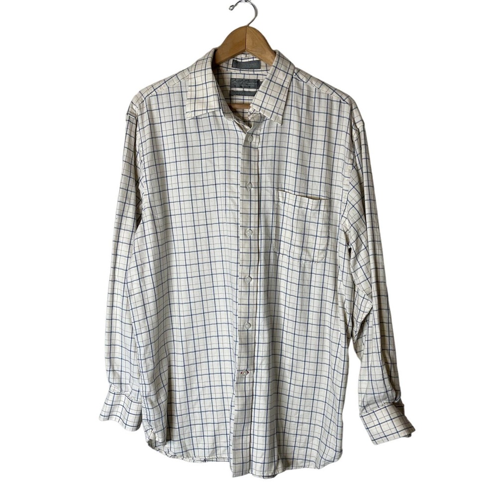 DANIEL CREMIEUX Cashmere Blend Cream & Blue Plaid Long Sleeve Button Down